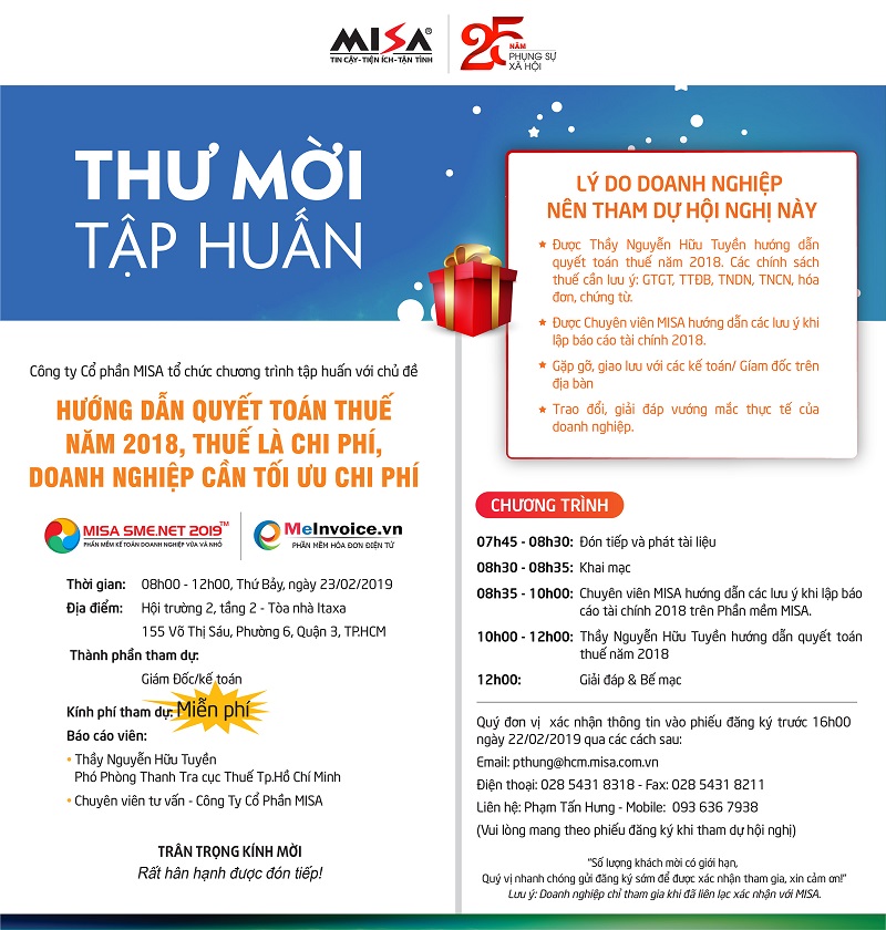 Hội thảo Hướng dẫn Quyết toán Thuế năm 2018