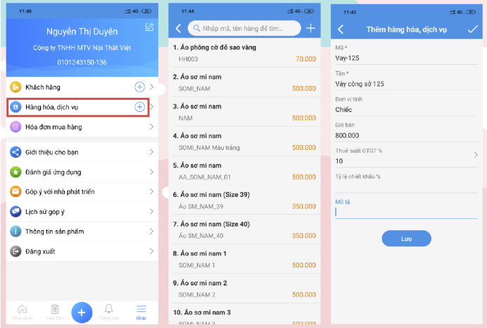 Tính năng Khai báo danh mục hàng hóa trên hóa đơn điện tử