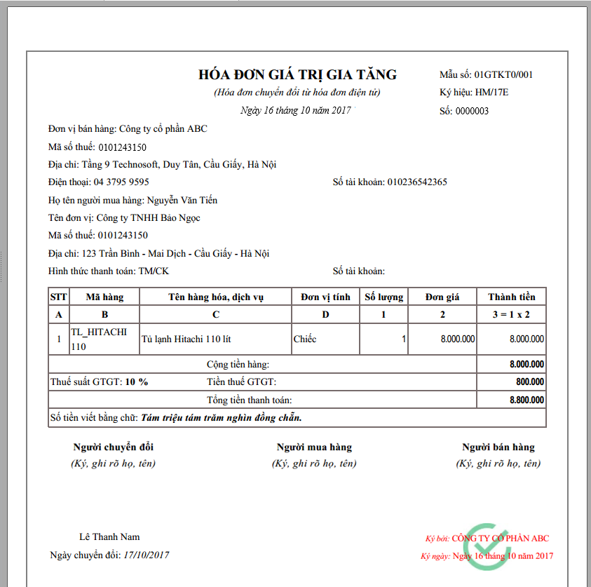 chữ ký số trên hóa đơn điện tử