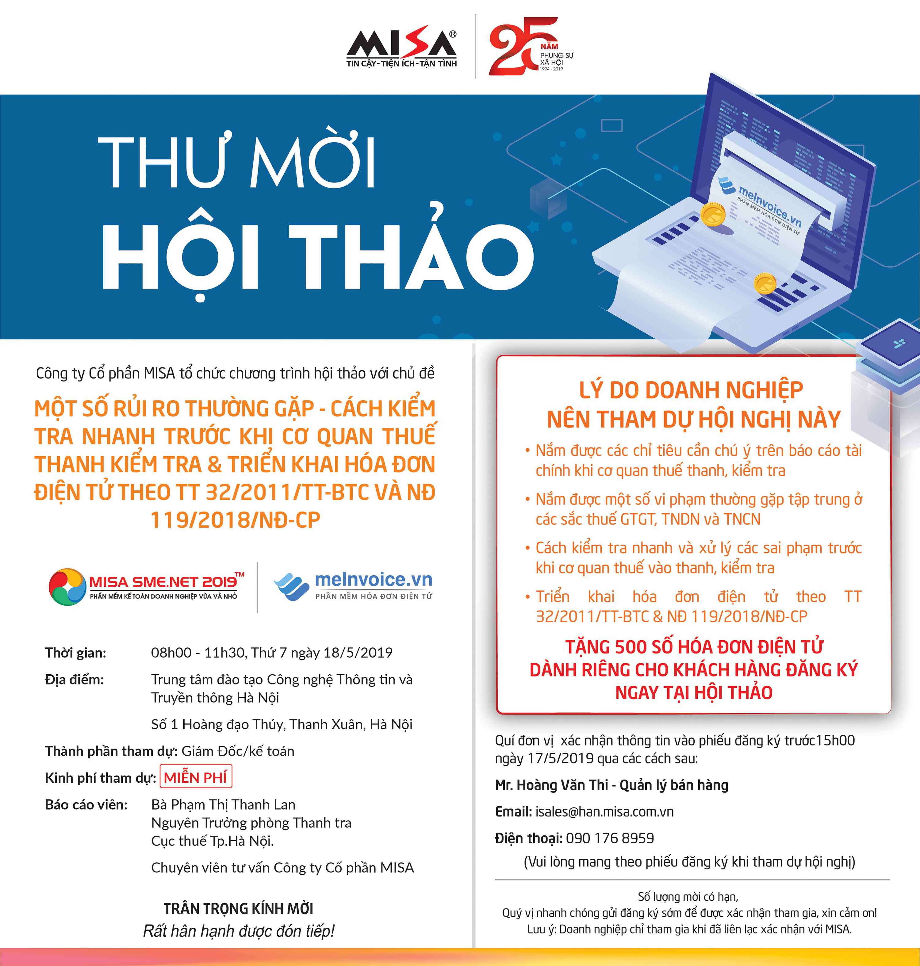 MỘT SỐ RỦI RO THƯỜNG GẶP – CÁCH KIỂM TRA NHANH TRƯỚC KHI CƠ QUAN THUẾ THANH KIỂM TRA & TRIỂN KHAI HÓA ĐƠN ĐIỆN TỬ