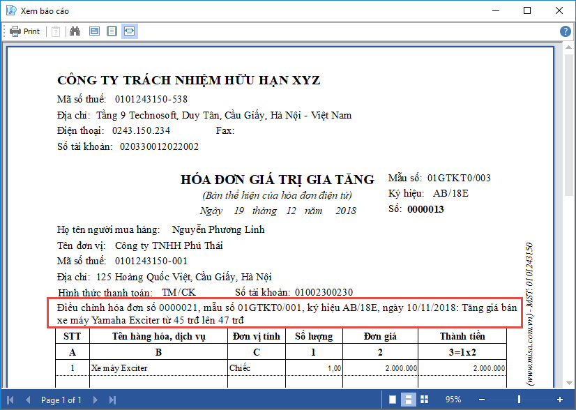 hóa đơn điện tử điều chỉnh