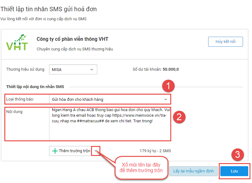 Thiết lập nội dung SMS