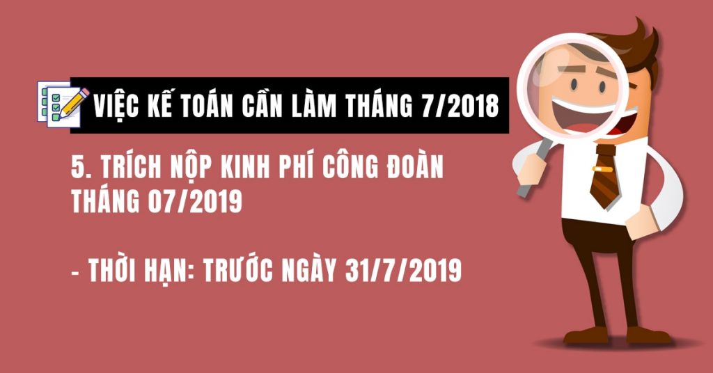 Trích nộp Kinh phí Công đoàn tháng 07/2019