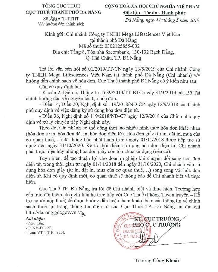 công văn số 1802/CT-TTHT của cục thuế Đà Nẵng