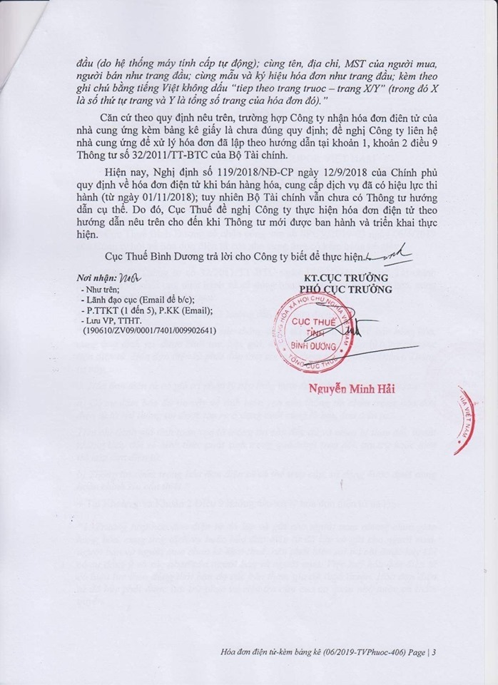 Cục thuế Bình dương hướng dẫn DN xử lý khi nhận được hóa đơn điện tử kèm bảng kê