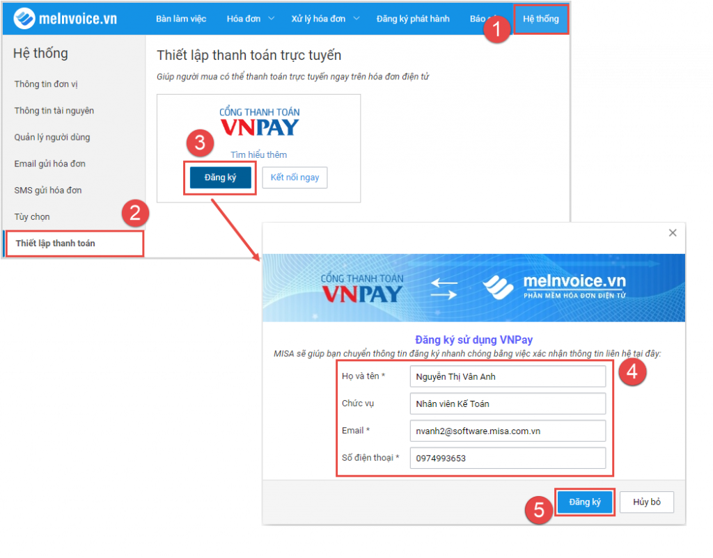 kết nối cổng thanh toán VNpay với phần mềm meInvoice.Vn