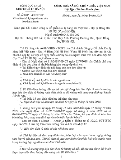 Công văn số 60008/CT-TT ngày 31/07/2019 của Cục thuế HN
