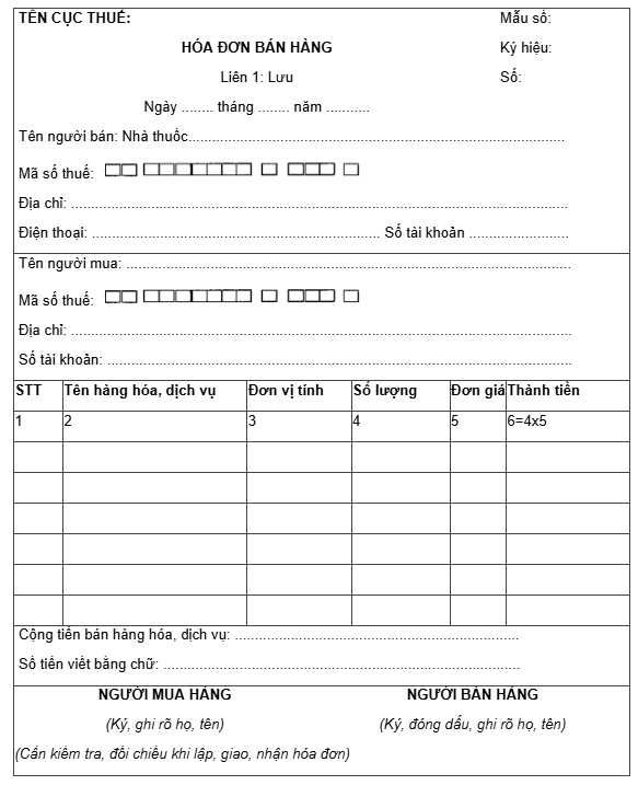 hóa đơn nhà thuốc