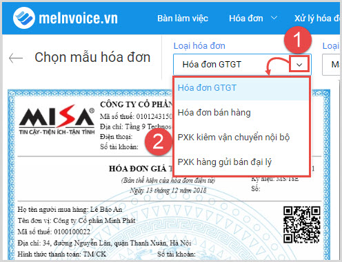 tạo mẫu hóa đơn điện tử