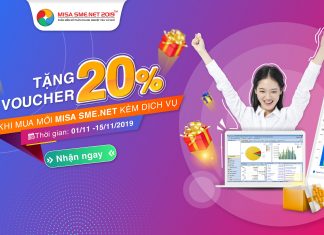 Tặng voucher 20% tổng giá trị đơn hàng khi mua mới phần mềm kế toán MISA SME.NET 2019 kèm dịch vụ Tặng voucher phần mềm kế toán MISA