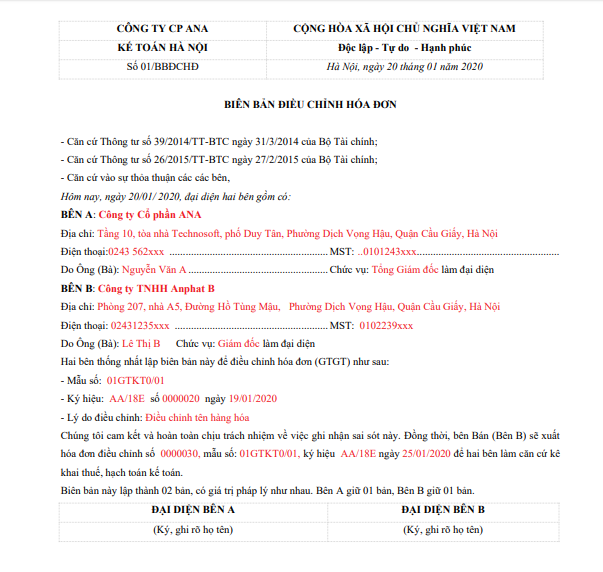 Mau bien ban dieu chinh hoa don