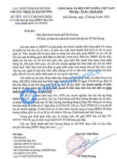 Hải Dương hóa đơn điện tử