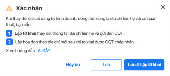 cảnh báo thay đổi thông tin đơn vị