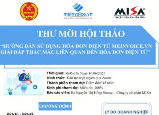 Thư mời hội thảo: Hướng dẫn sử dụng hóa đơn điện tử Meinvoice