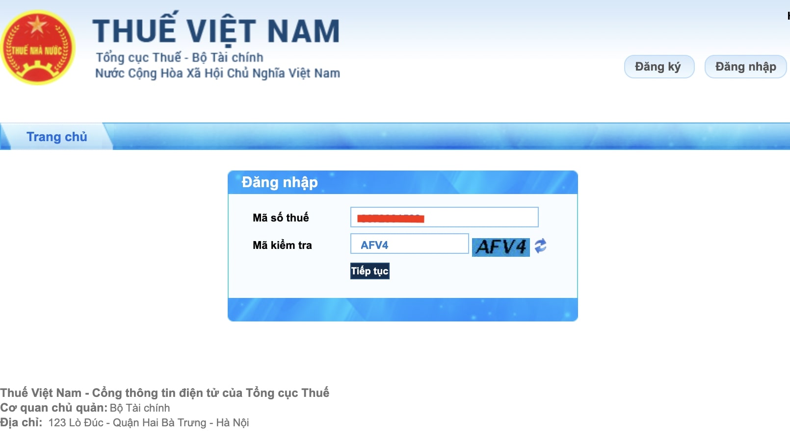đăng nhập trang thuế Việt Nam thực hiện quyết toán thuế tncn online