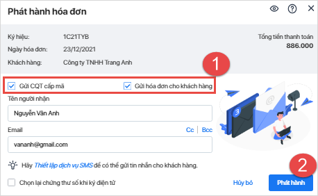 gửi hóa đơn vé máy bay cho khách hàng