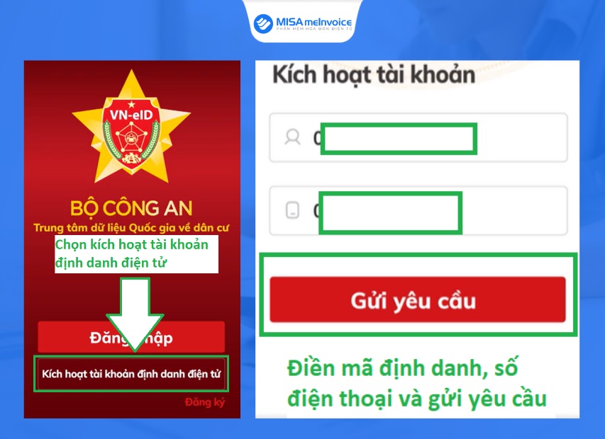 chọn kích hoạt tài khoản định danh điện tử