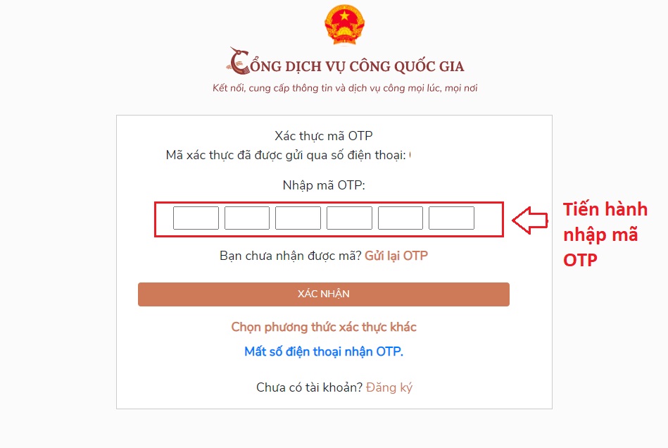 hệ thống gửi mã OTP về