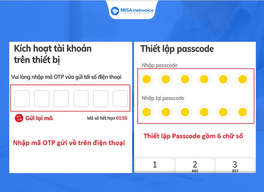 kích hoạt tài khoản và thiết lập passcode