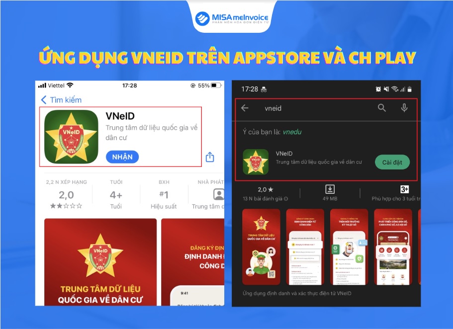 ứng dụng vneid trên chplay và appstore