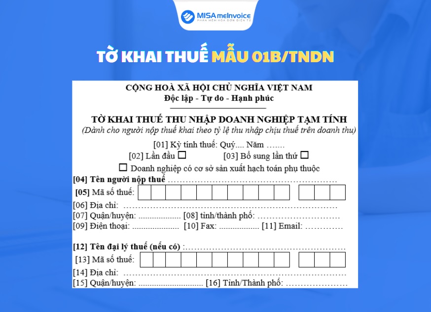 tờ khai thuế mẫu 01 B TNDN