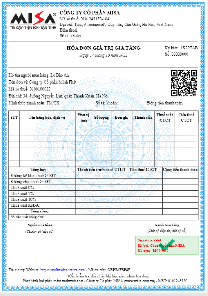 Mẫu hóa đơn điện tử có nhiều thuế suất