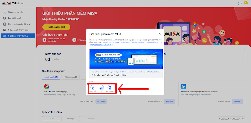 chia sẻ chương trình giới thiệu misa nhận quà liền tay