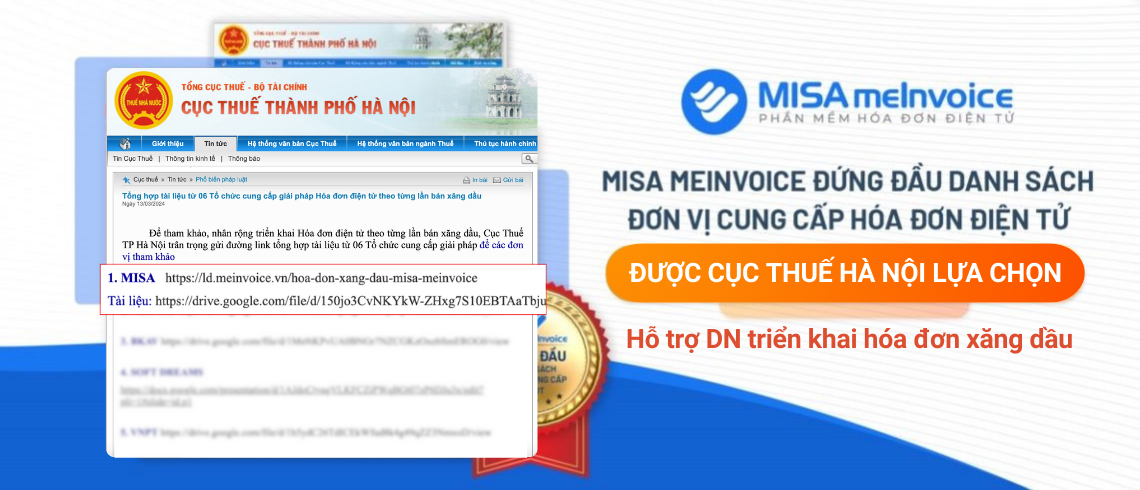 MISA meInvoice đứng đầu danh sách các tổ chức cung cấp HĐĐT xăng dầu từng lần bán được Cục Thuế TP Hà Nội tin tưởng lựa chọn