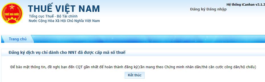 Thông báo đăng ký tài khoản