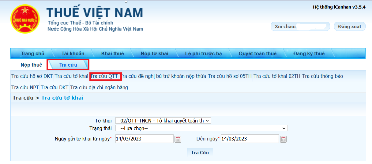 tra cứu quyết toán thuế