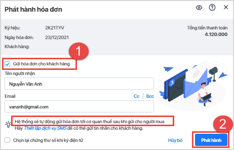 gửi hóa đơn vàng