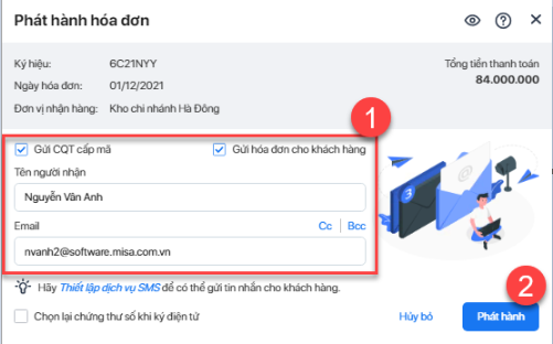 gửi phiếu xuất kho cho khách hàng