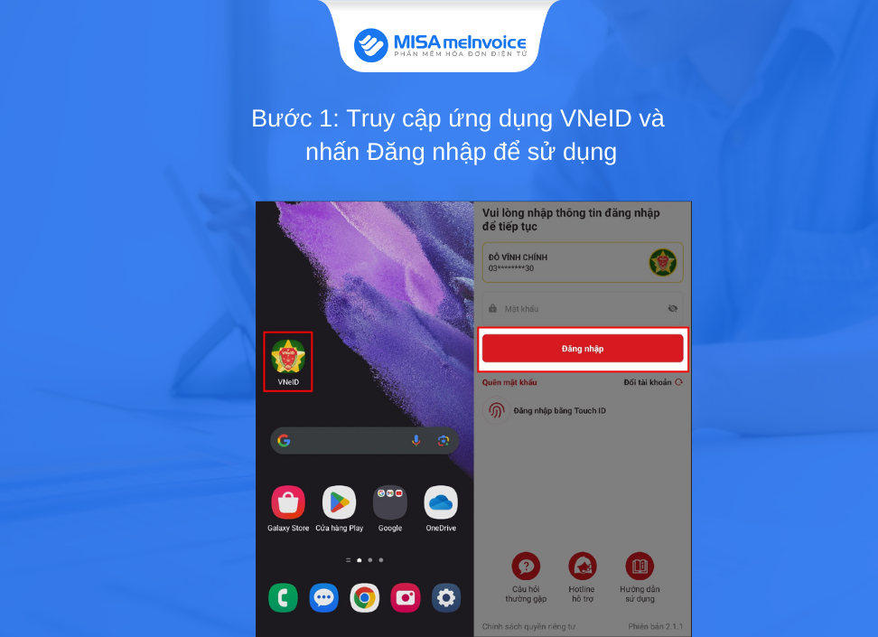 truy cập ứng dụng vneid