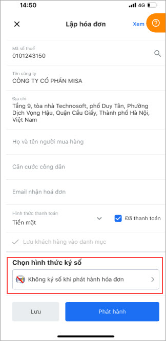 chọn hình thức ký số hóa đơn