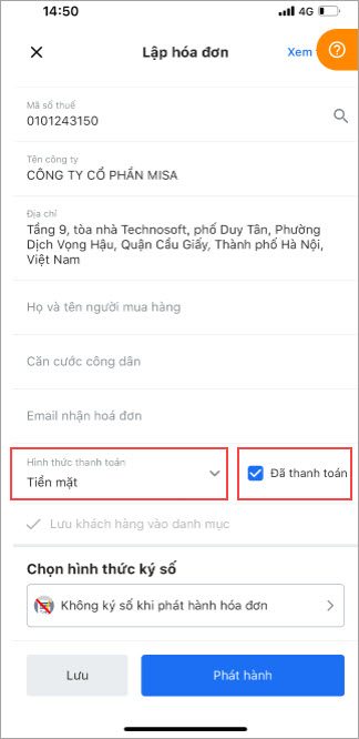 Chọn hình thức thanh toán hóa đơn