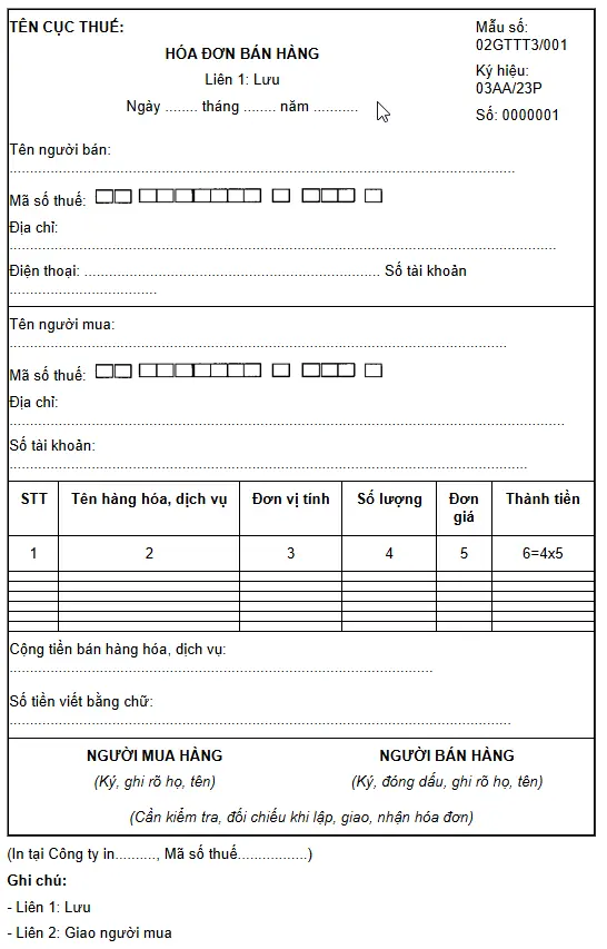 mẫu hóa đơn bán hàng