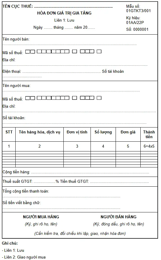 mẫu hóa đơn giá trị gia tăng