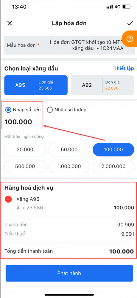 nhập số tiền