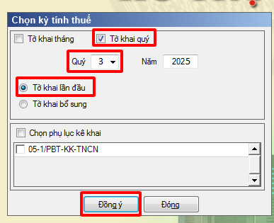 Chọn kỳ tính thuế