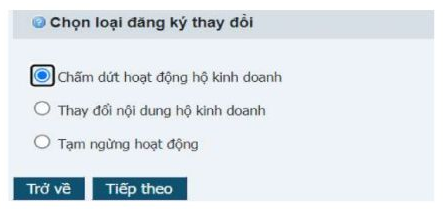 chọn chấm dứt hoạt động kinh doanh