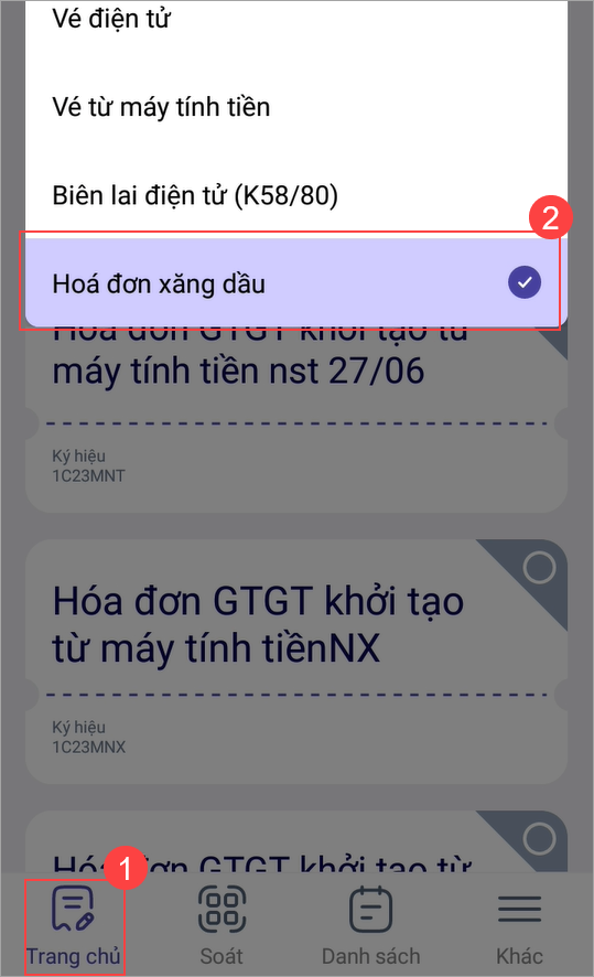 Chọn hóa đơn xăng dầu