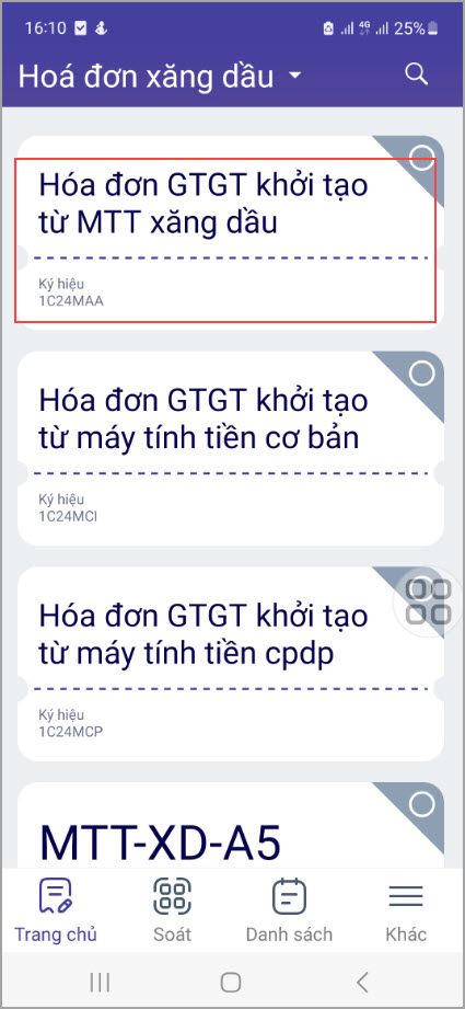 chọn mẫu hóa đơn xăng dầu