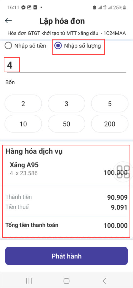 Chọn nhập số lượng