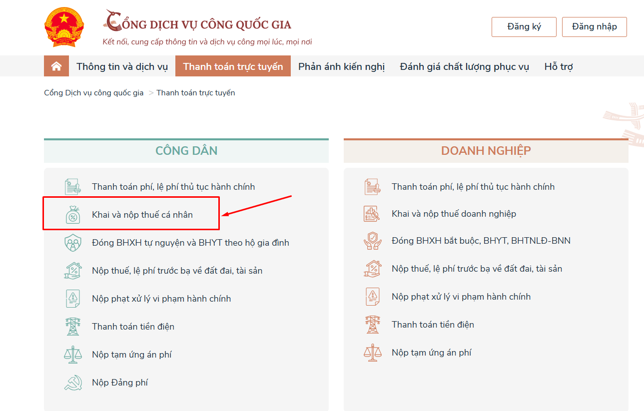 khai và nộp thuế cá nhân