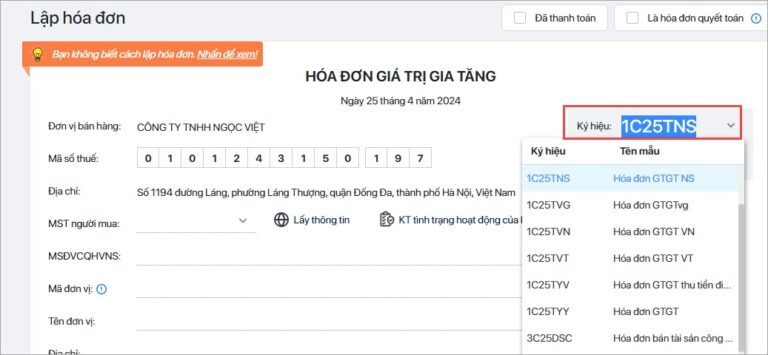 mẫu hóa đơn có thông tin MSDVCQHVNS