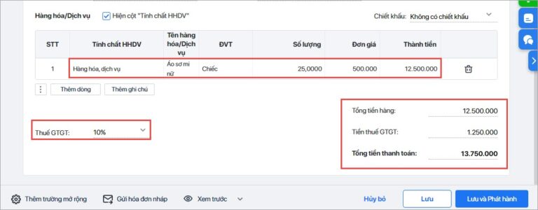 khai báo thông tin hóa đơn