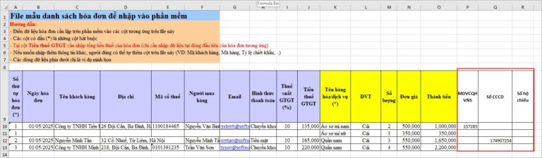mẫu danh sách hóa đơn