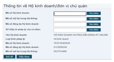 nhập mã số thuế hộ kinh doanh