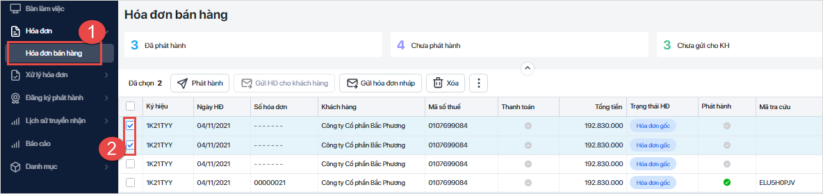 phát hành hàng loạt hóa đơn điện tử không có mã
