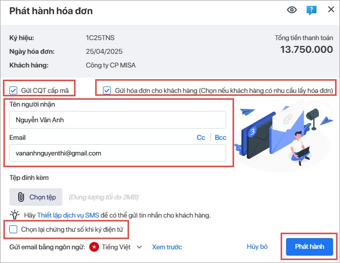 phát hành hóa đơn